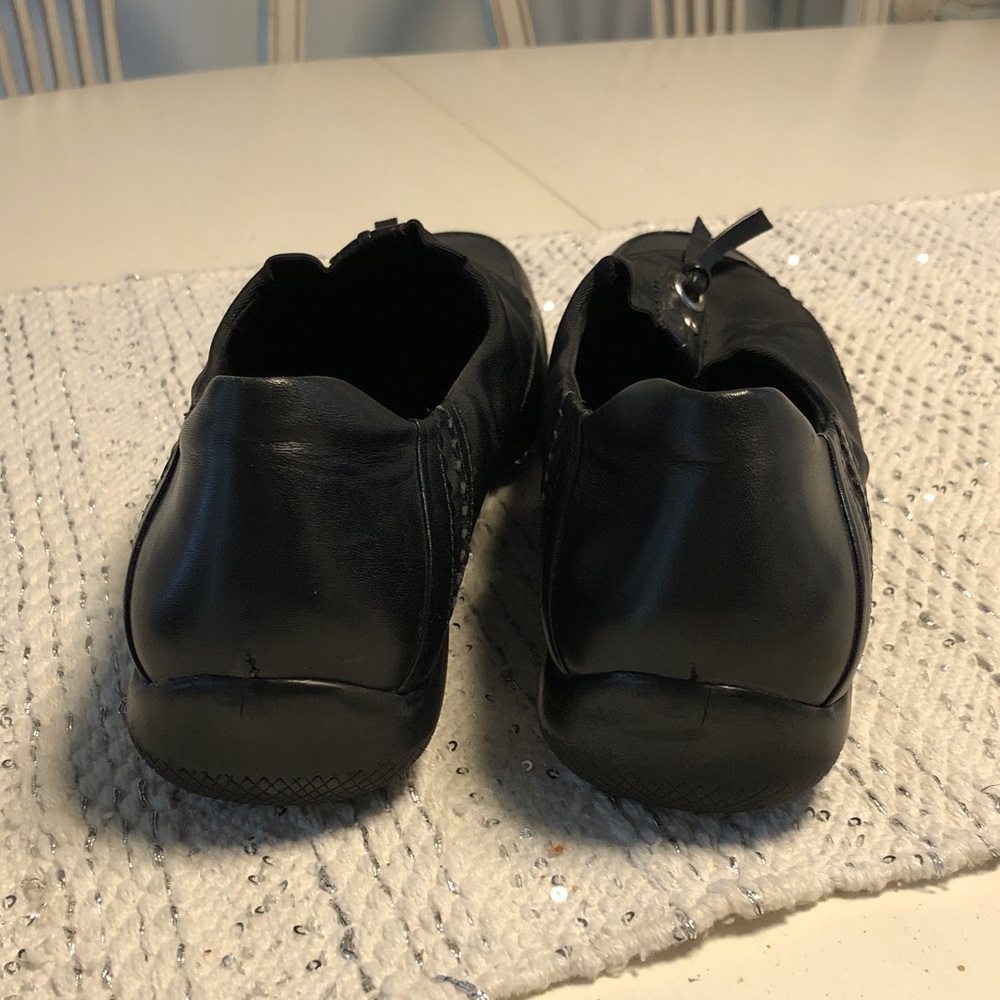 Anne Klein Black Leather Slip-On Loafers with Metal Accent - Picture 5 of 13